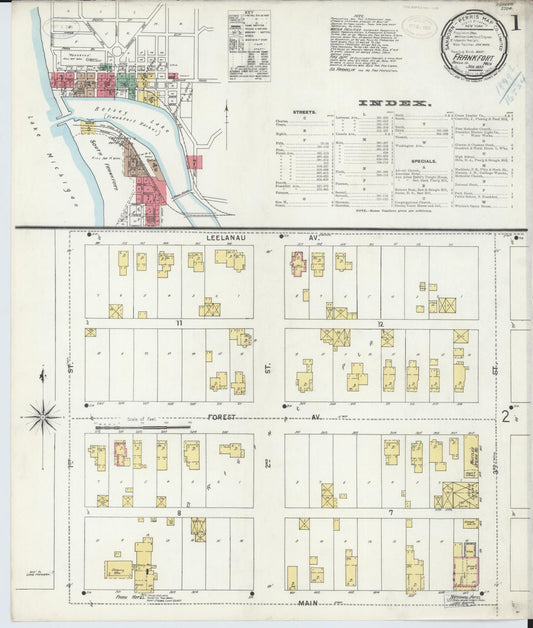 Sanborn Fire Insurance Map from Frankfort, Benzie County, Michigan (1899), Sheet #0001 - Historic Sanborn Fire Insurance Map Print, vintage old map wall art, antique decor, genealogy gift, Michigan Michigan map