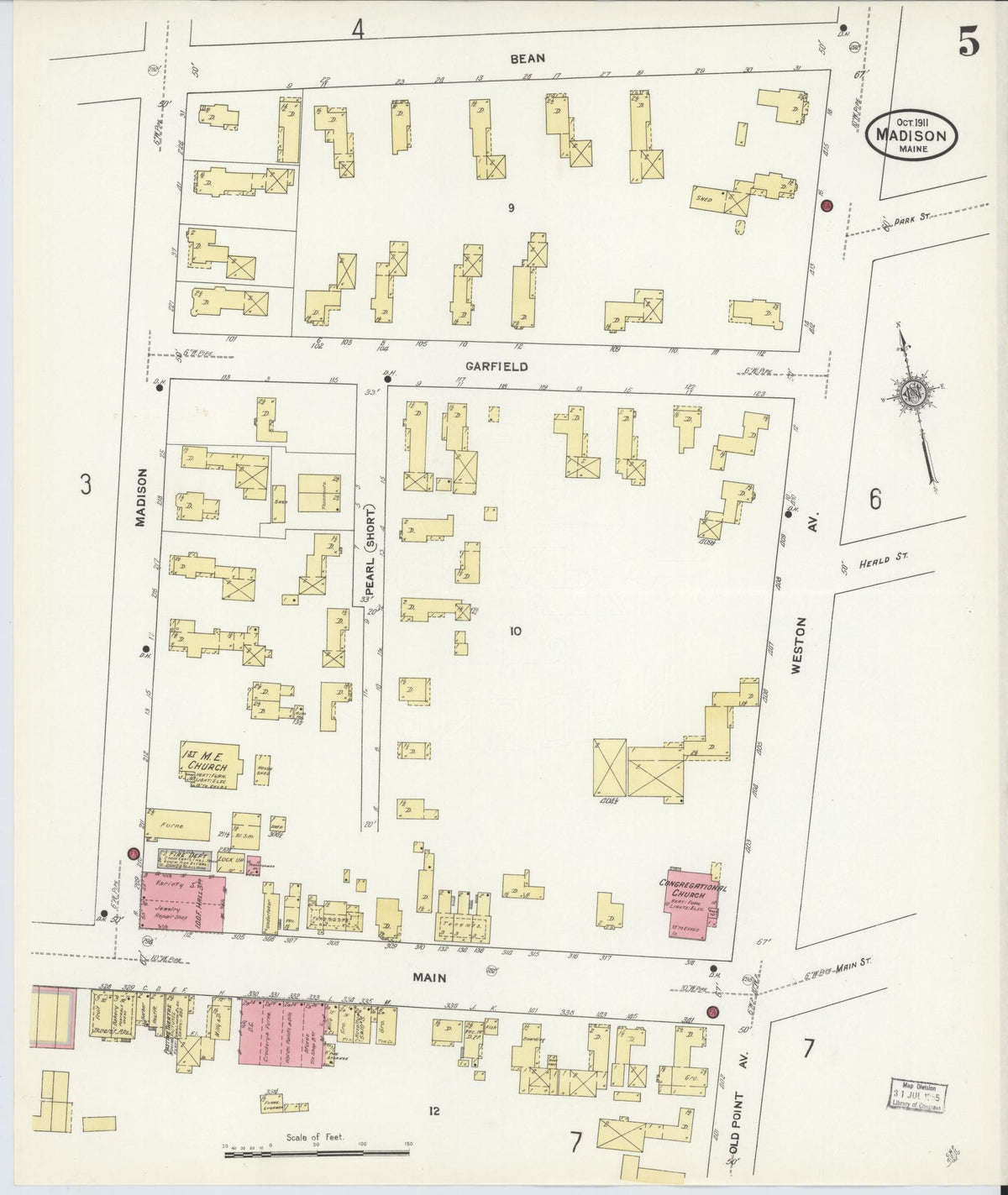 Sanborn Fire Insurance Map from Madison, Somerset County, Maine (1911), Sheet #0005 - Complete Map Set gallery image, historic Sanborn map, vintage wall art, Maine Maine