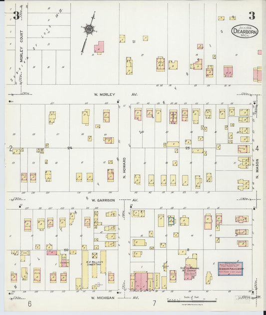 Sanborn Fire Insurance Map from Dearborn, Wayne County, Michigan (1924), Sheet #0003 - Historic Sanborn Fire Insurance Map Print, vintage old map wall art, antique decor, genealogy gift, Michigan Michigan map