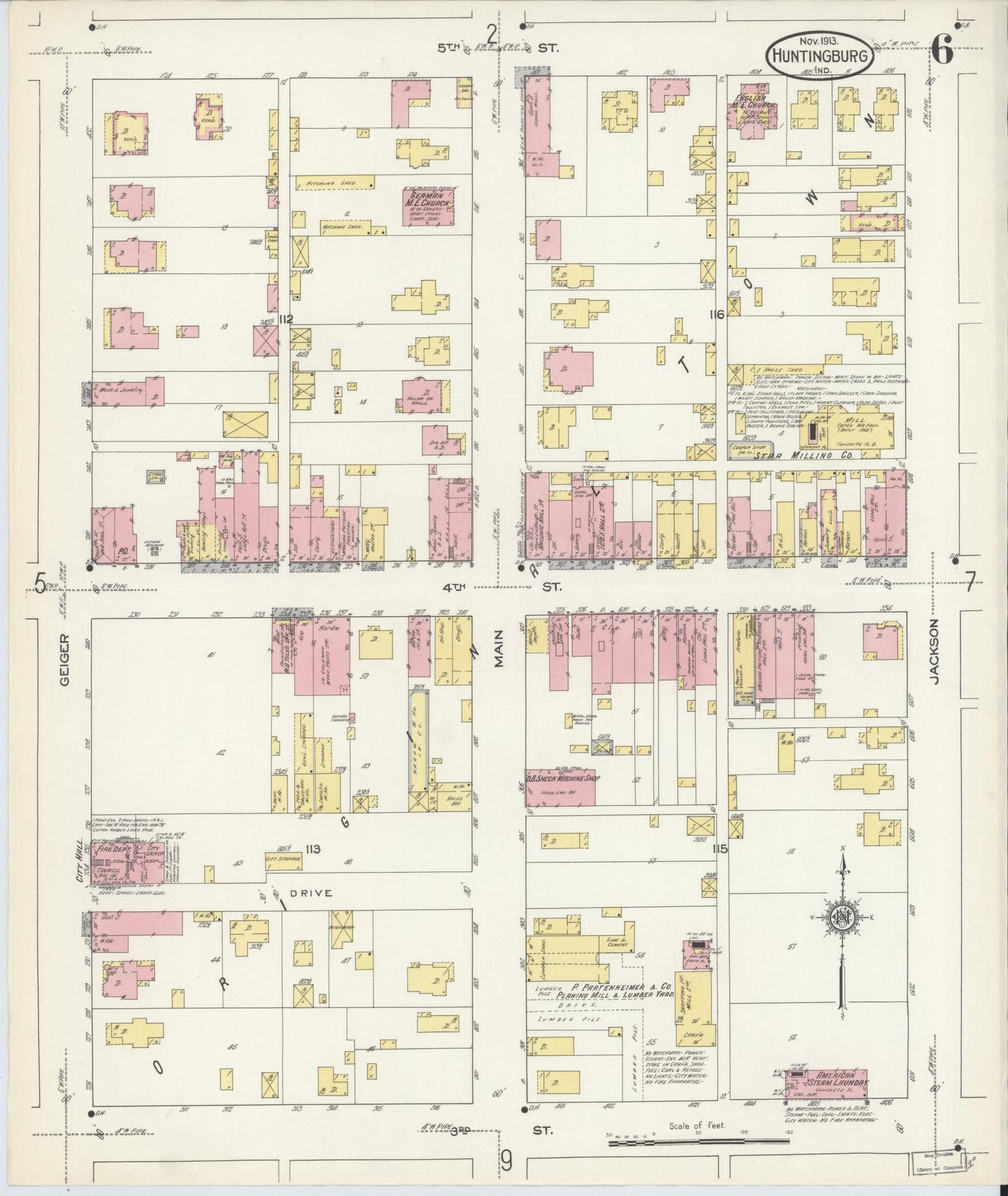 Sanborn Fire Insurance Map from Huntingburg, Dubois County, Indiana (1913), Sheet #0006 - Complete Map Set gallery image, historic Sanborn map, vintage wall art, Indiana Indiana