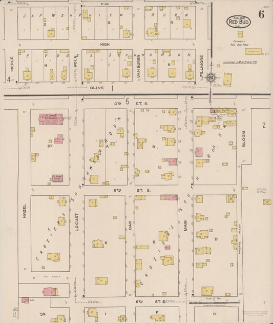 Sanborn Fire Insurance Map from Red Bud, Randolph County, Illinois (1921), Sheet #0006 - Historic Sanborn Fire Insurance Map Print, vintage old map wall art, antique decor, genealogy gift, Illinois Illinois map