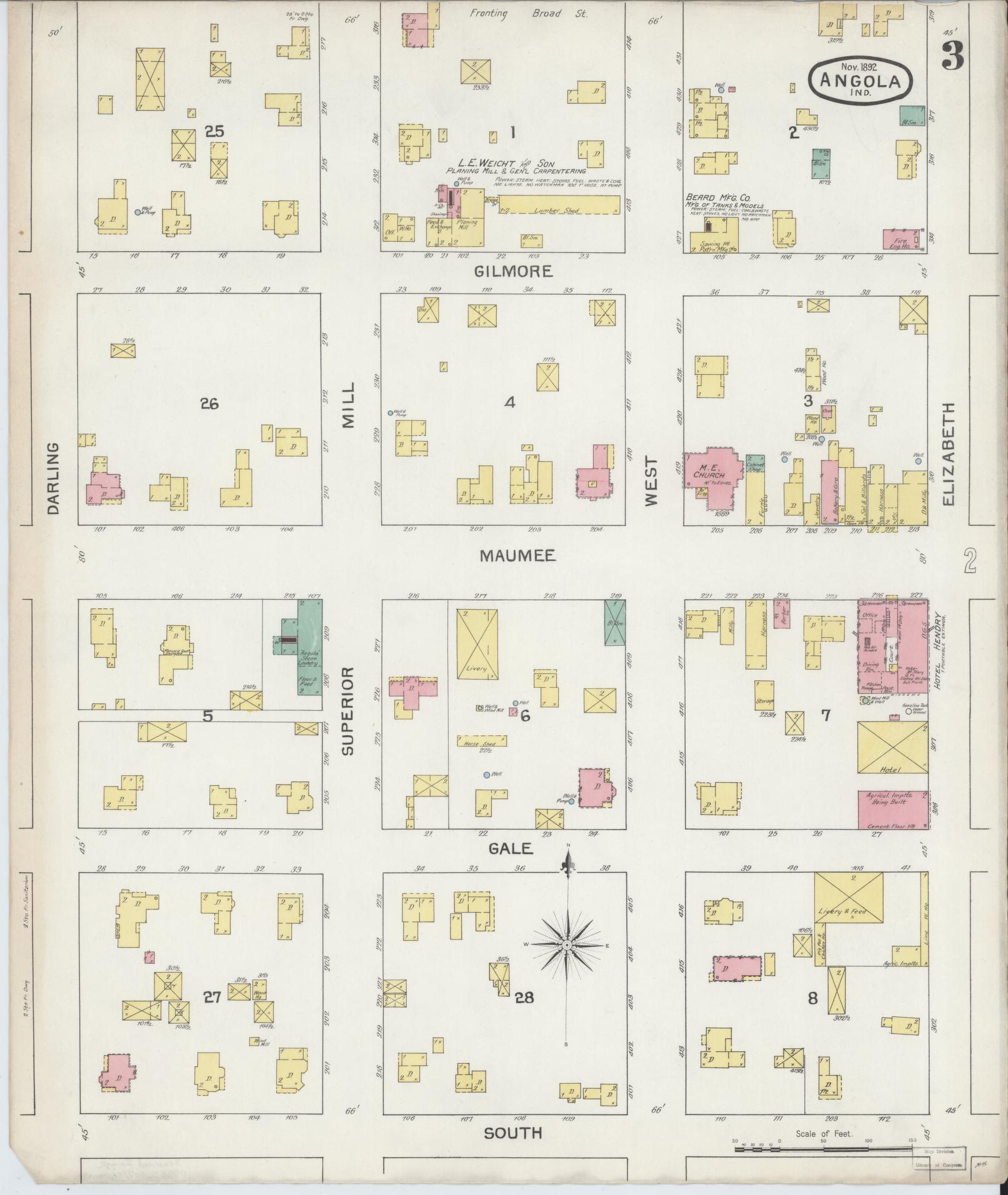 Sanborn Fire Insurance Map from Angola, Steuben County, Indiana (1892), Sheet #0003 - Complete Map Set gallery image, historic Sanborn map, vintage wall art, Indiana Indiana