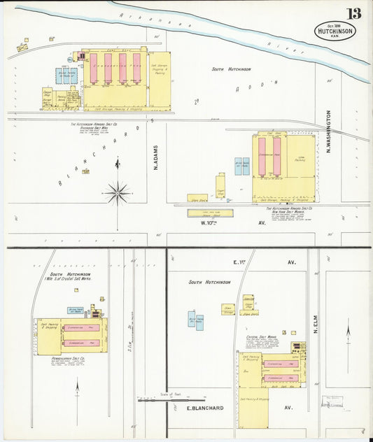 Sanborn Fire Insurance Map from Hutchinson, Reno County, Kansas (1899), Sheet #0013 - Historic Sanborn Fire Insurance Map Print, vintage old map wall art, antique decor, genealogy gift, Kansas Kansas map