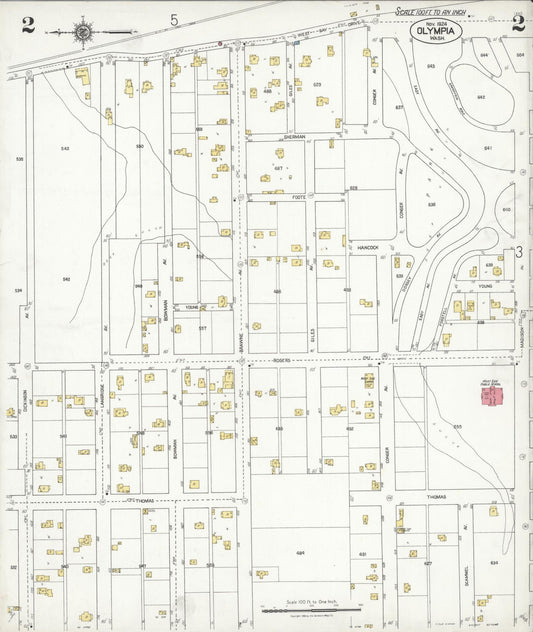Sanborn Fire Insurance Map from Olympia, Thurston County, Washington (1924), Sheet #0002 - Historic Sanborn Fire Insurance Map Print, vintage old map wall art, antique decor, genealogy gift, Washington Washington map
