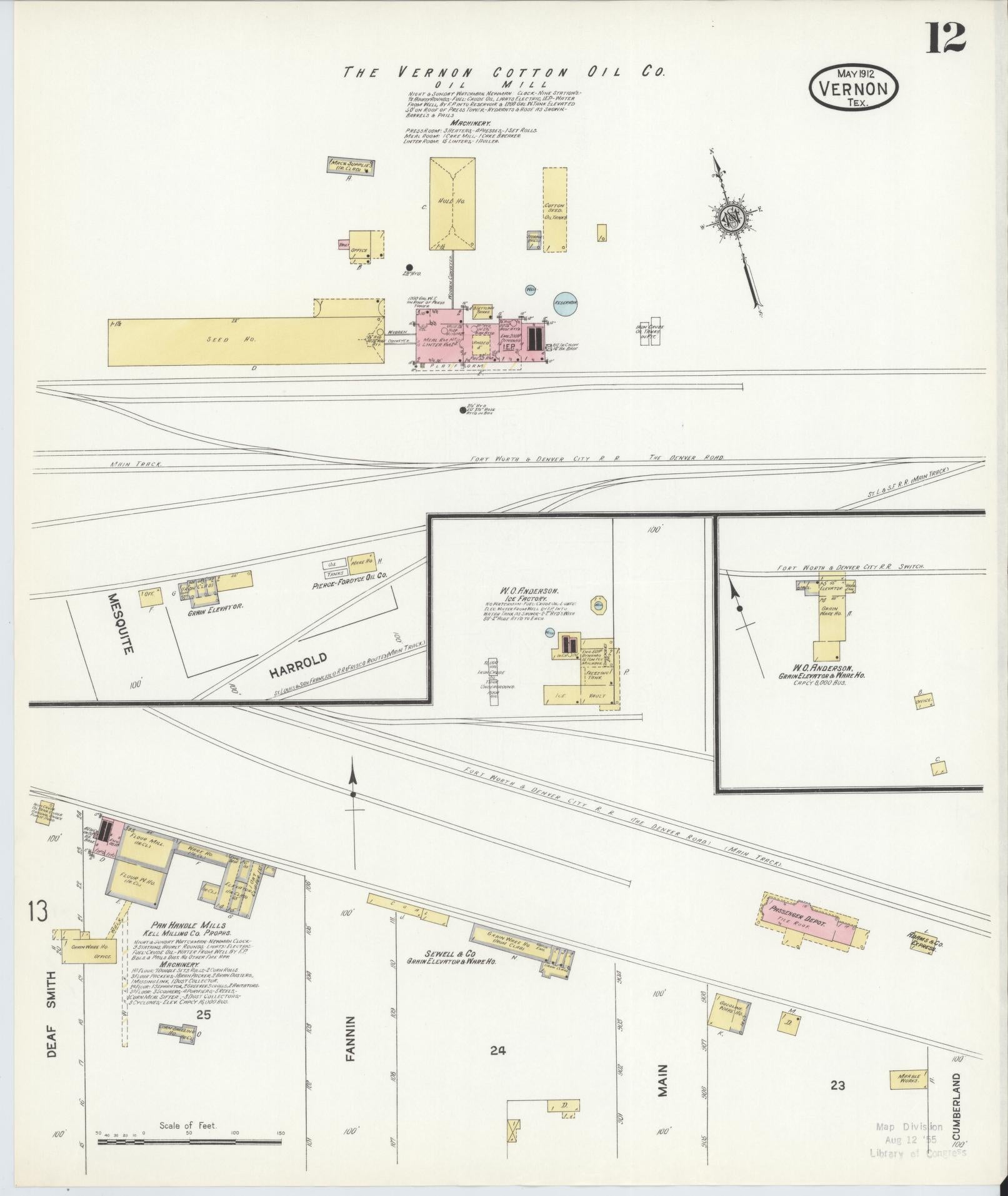 Sanborn Fire Insurance Map from Vernon, Wilbarger County, Texas (1912), Sheet #0012 - Historic Sanborn Fire Insurance Map Print, vintage old map wall art, antique decor, genealogy gift, Texas Texas map