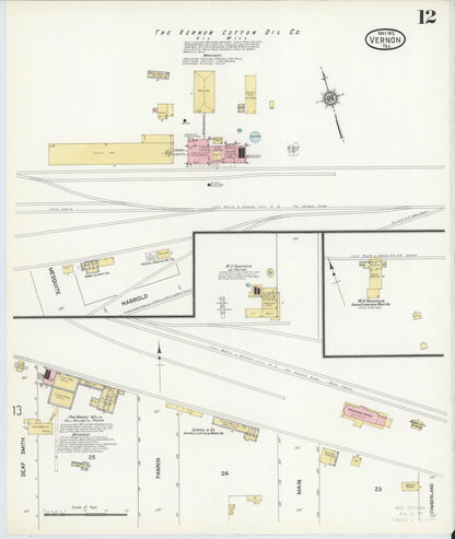 Sanborn Fire Insurance Map from Vernon, Wilbarger County, Texas (1912), Sheet #0012 - Historic Sanborn Fire Insurance Map Print, vintage old map wall art, antique decor, genealogy gift, Texas Texas map