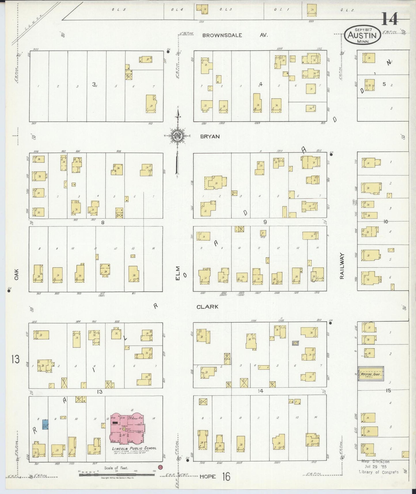 Sanborn Fire Insurance Map from Austin, Mower County, Minnesota (1917), Sheet #0014 - Historic Sanborn Fire Insurance Map Print, vintage old map wall art, antique decor, genealogy gift, Minnesota Minnesota map