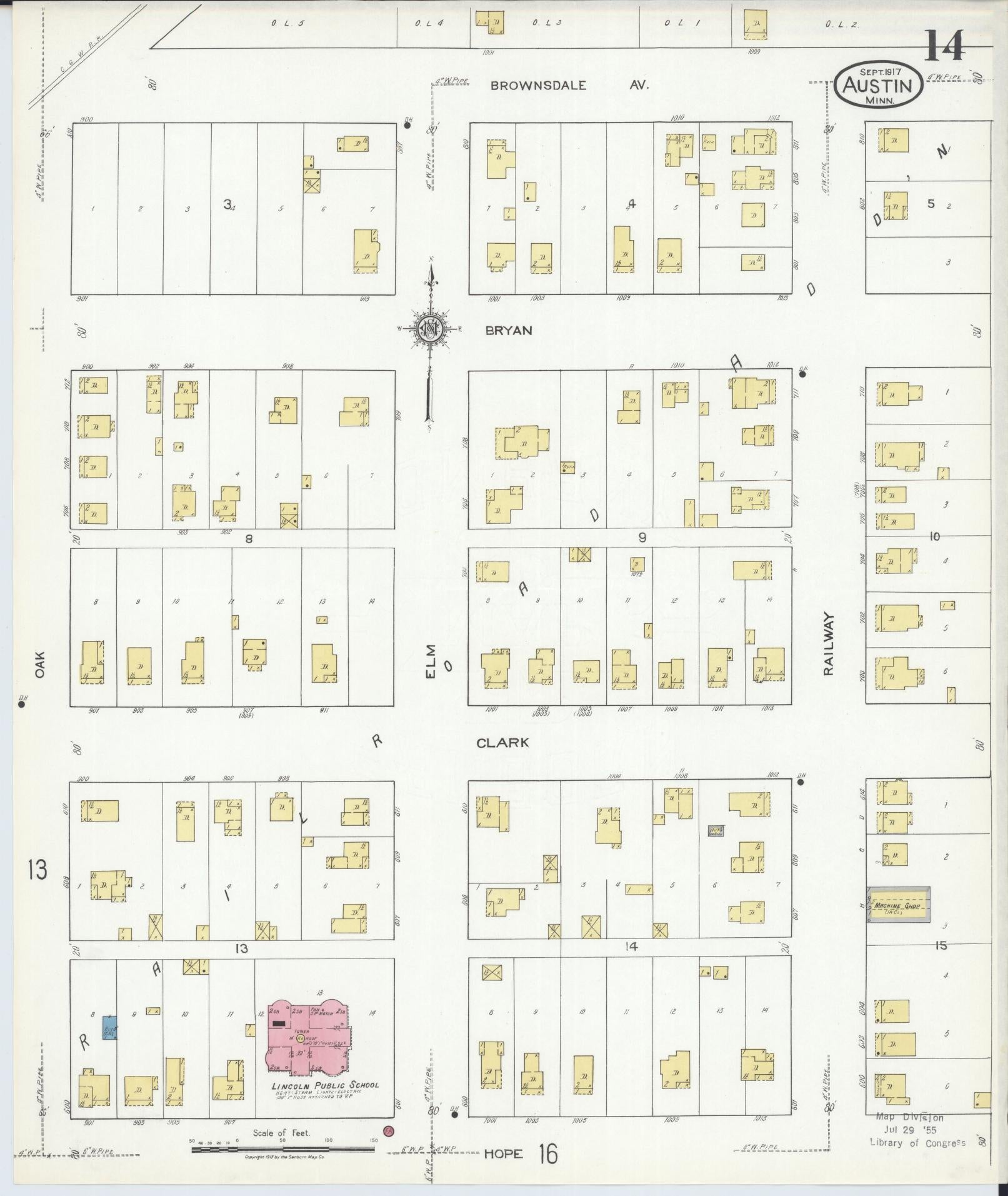 Sanborn Fire Insurance Map from Austin, Mower County, Minnesota (1917), Sheet #0014 - Historic Sanborn Fire Insurance Map Print, vintage old map wall art, antique decor, genealogy gift, Minnesota Minnesota map