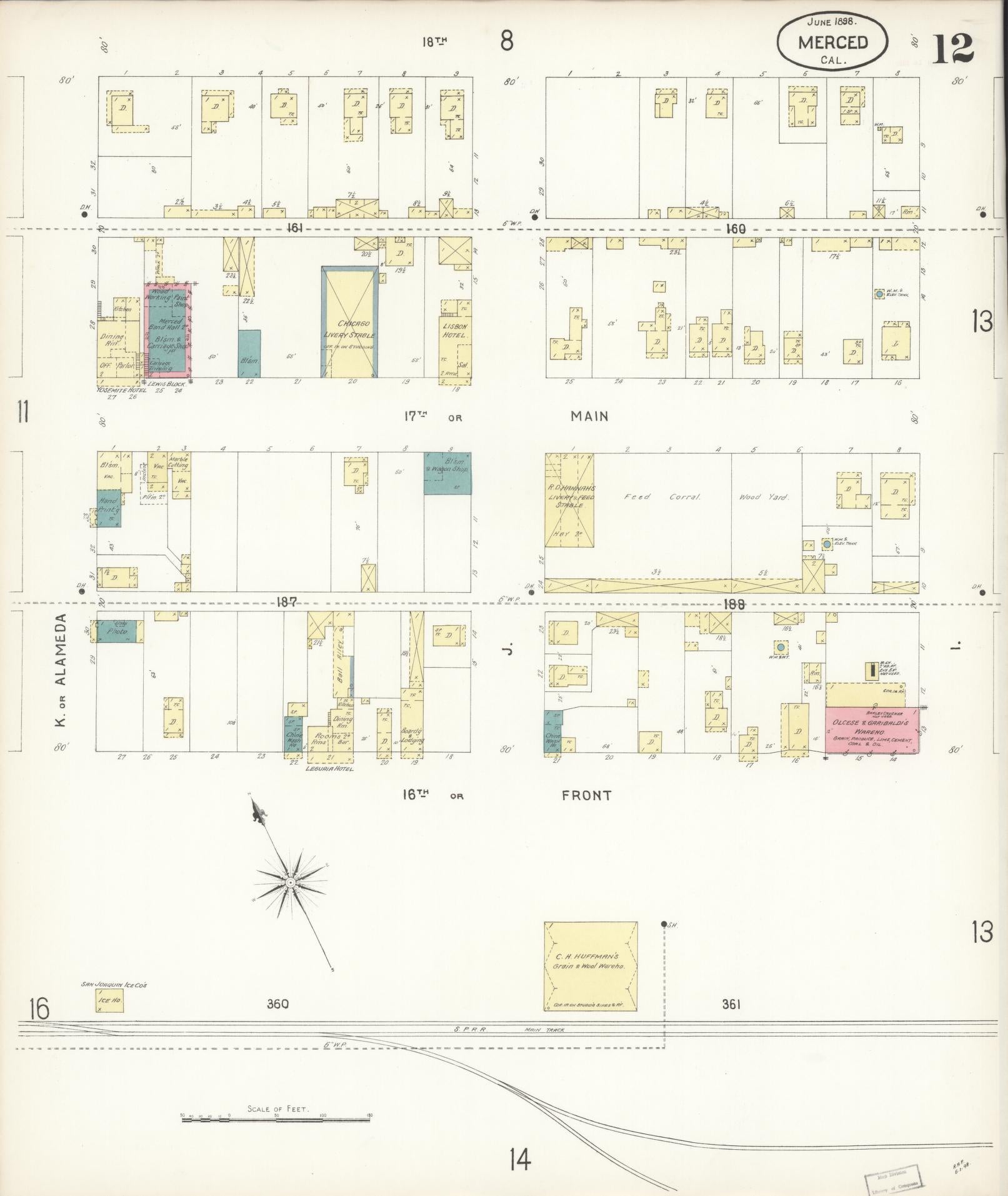 Sanborn Fire Insurance Map from Merced, Merced County, California (1898), Sheet #0012 - Historic Sanborn Fire Insurance Map Print, vintage old map wall art, antique decor, genealogy gift, California California map