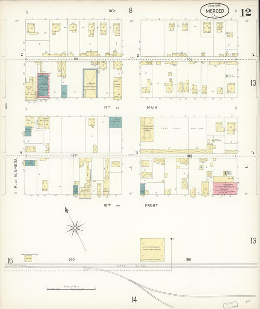 Sanborn Fire Insurance Map from Merced, Merced County, California (1898), Sheet #0012 - Historic Sanborn Fire Insurance Map Print, vintage old map wall art, antique decor, genealogy gift, California California map