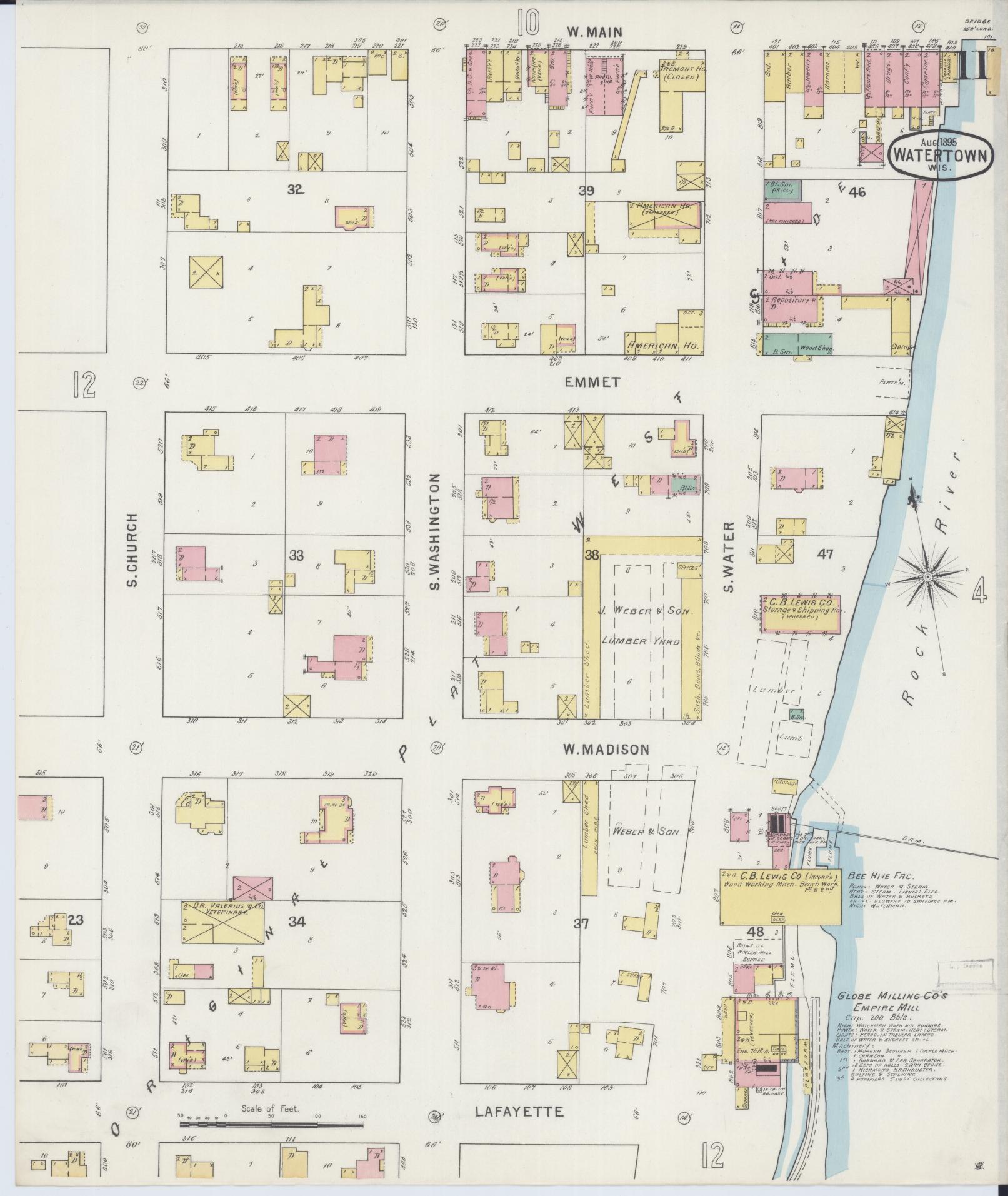 Sanborn Fire Insurance Map from Watertown, Jefferson County, Wisconsin (1895), Sheet #0011 - Historic Sanborn Fire Insurance Map Print, vintage old map wall art, antique decor, genealogy gift, Wisconsin Wisconsin map