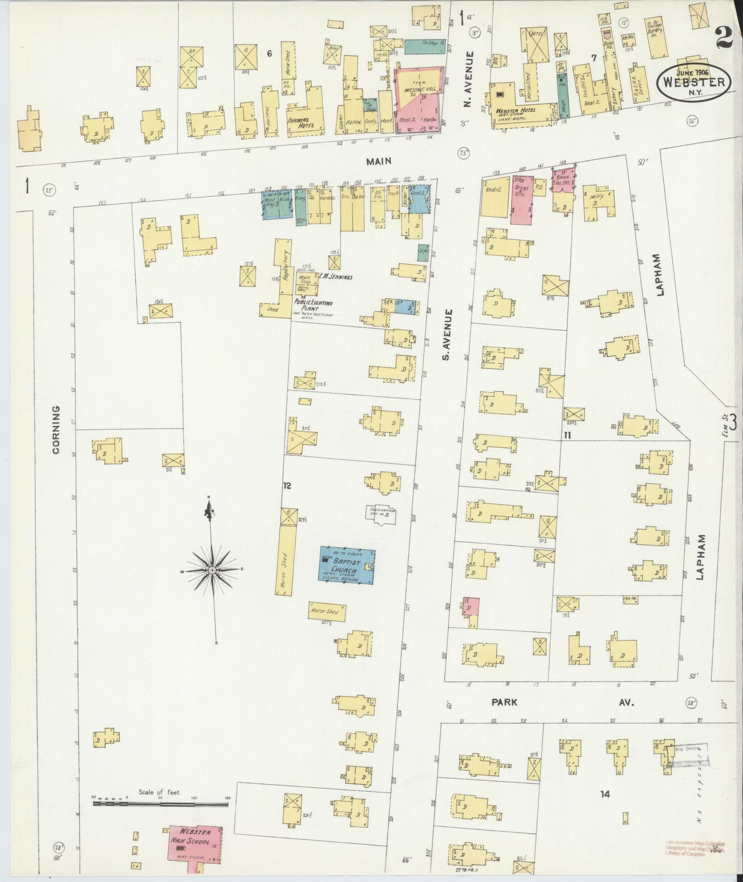 Sanborn Fire Insurance Map from Webster, Monroe County, New York (1906), Sheet #0002 - Historic Sanborn Fire Insurance Map Print, vintage old map wall art, antique decor, genealogy gift, New York New York map