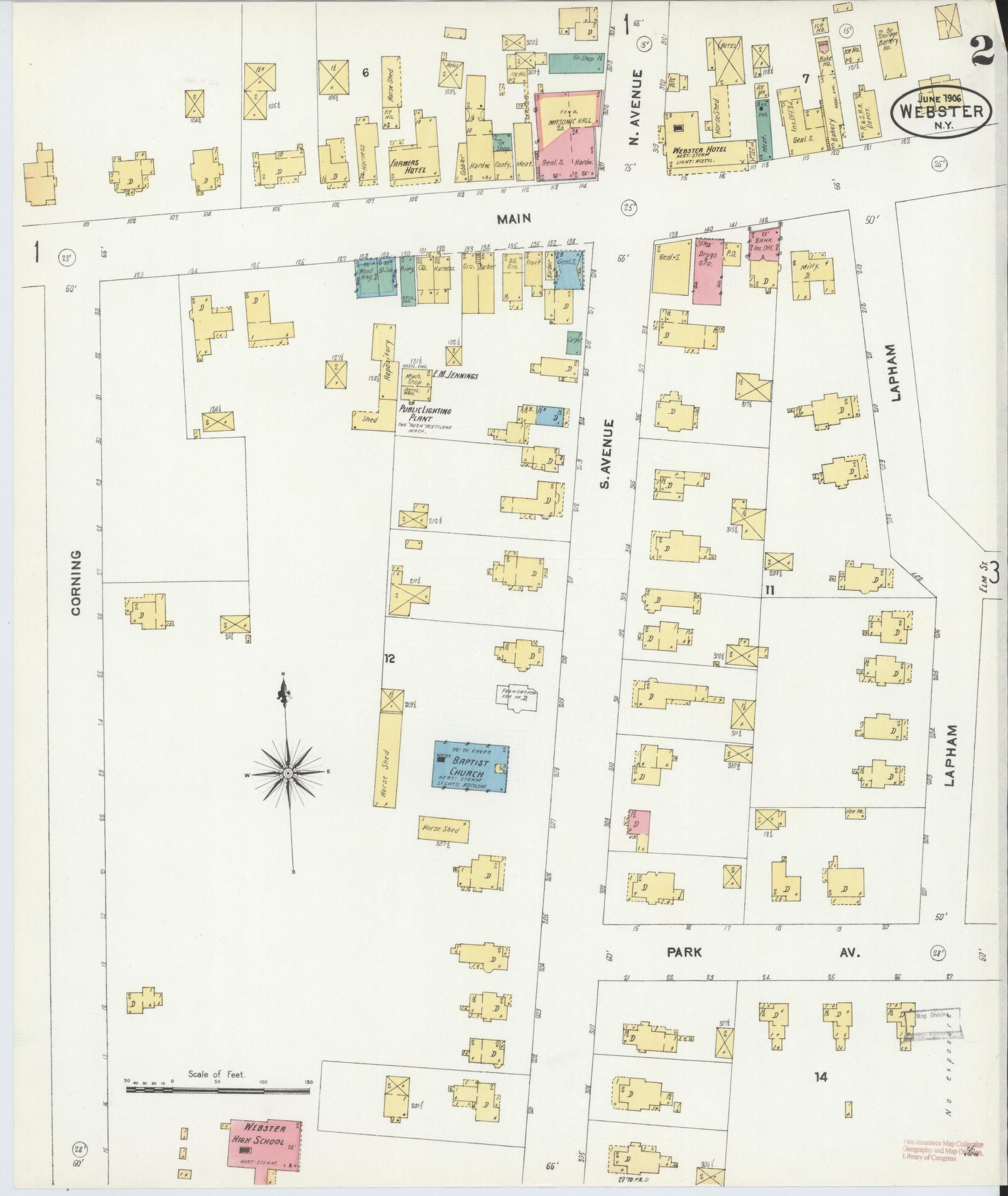 Sanborn Fire Insurance Map from Webster, Monroe County, New York (1906), Sheet #0002 - Historic Sanborn Fire Insurance Map Print, vintage old map wall art, antique decor, genealogy gift, New York New York map