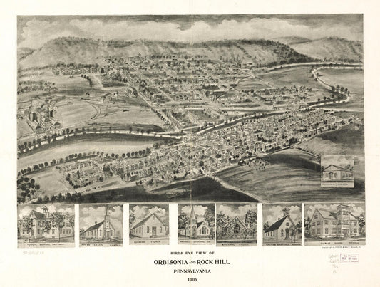 Birds eye view of Orbisonia and Rock Hill, Pennsylvania 1906. (1906) – Historic Bird’s-Eye View Panorama Print