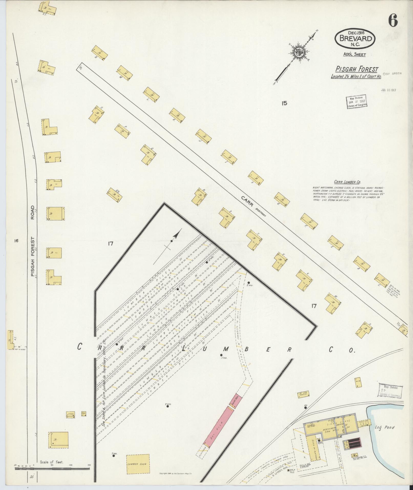Sanborn Fire Insurance Map from Brevard, Transylvania County, North Carolina (1916), Sheet #0006 - Complete Map Set gallery image, historic Sanborn map, vintage wall art, North Carolina North Carolina
