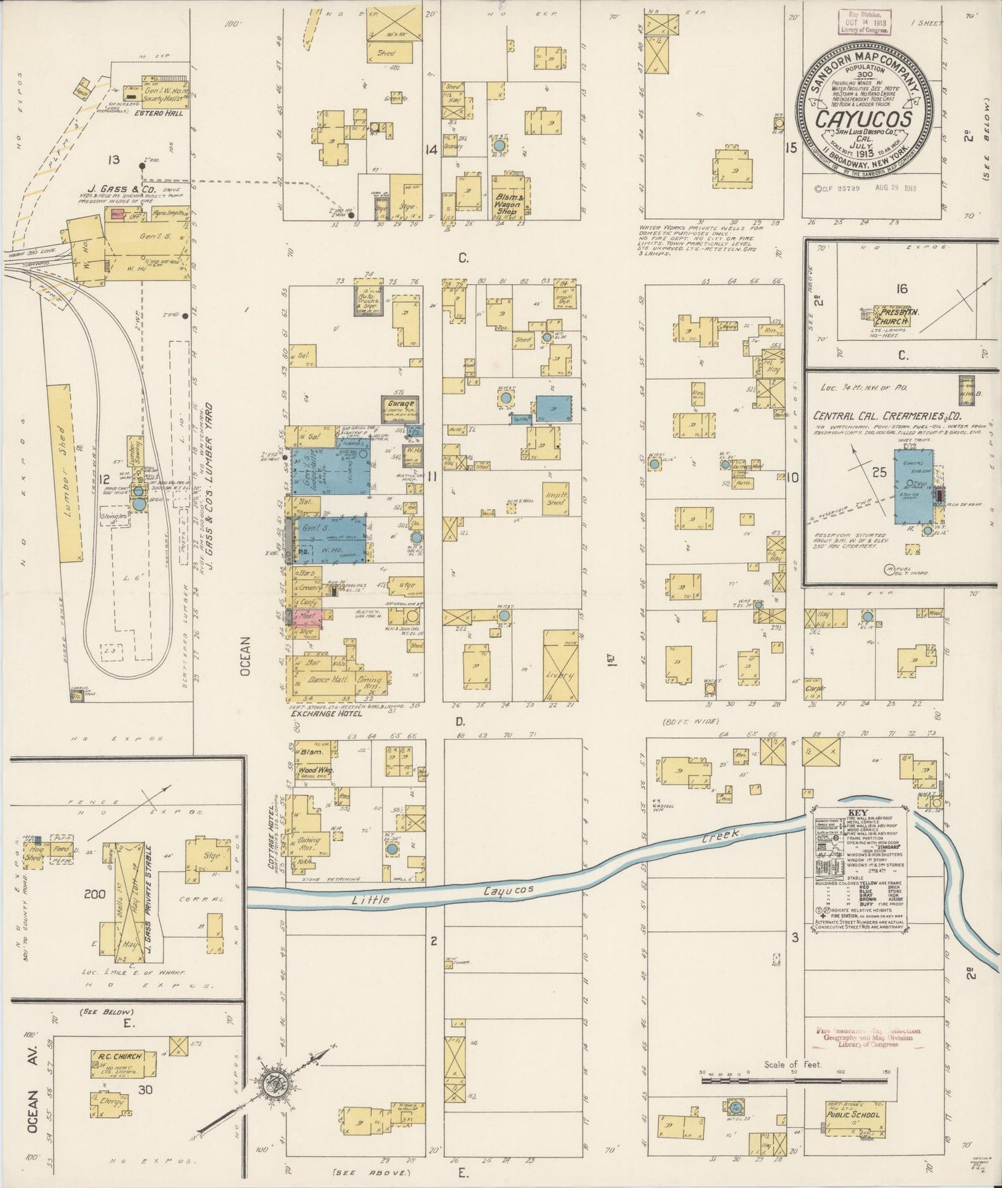 Sanborn Fire Insurance Map from Cayucos, San Luis Obispo County, California (1913), Sheet #0001 - Historic Sanborn Fire Insurance Map Print, vintage old map wall art, antique decor, genealogy gift, California California map
