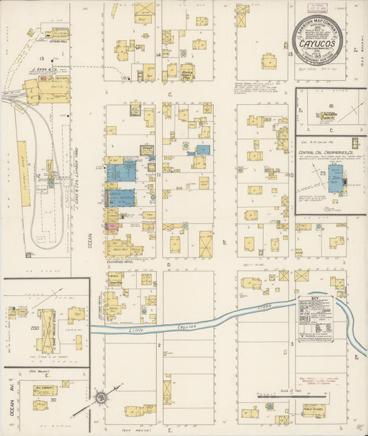 Sanborn Fire Insurance Map from Cayucos, San Luis Obispo County, California (1913), Sheet #0001 - Historic Sanborn Fire Insurance Map Print, vintage old map wall art, antique decor, genealogy gift, California California map