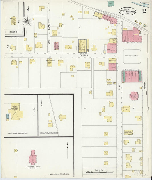 Sanborn Fire Insurance Map from Petersburgh, Lincoln County, Tennessee (1907), Sheet #0002 - Historic Sanborn Fire Insurance Map Print, vintage old map wall art, antique decor, genealogy gift, Tennessee Tennessee map