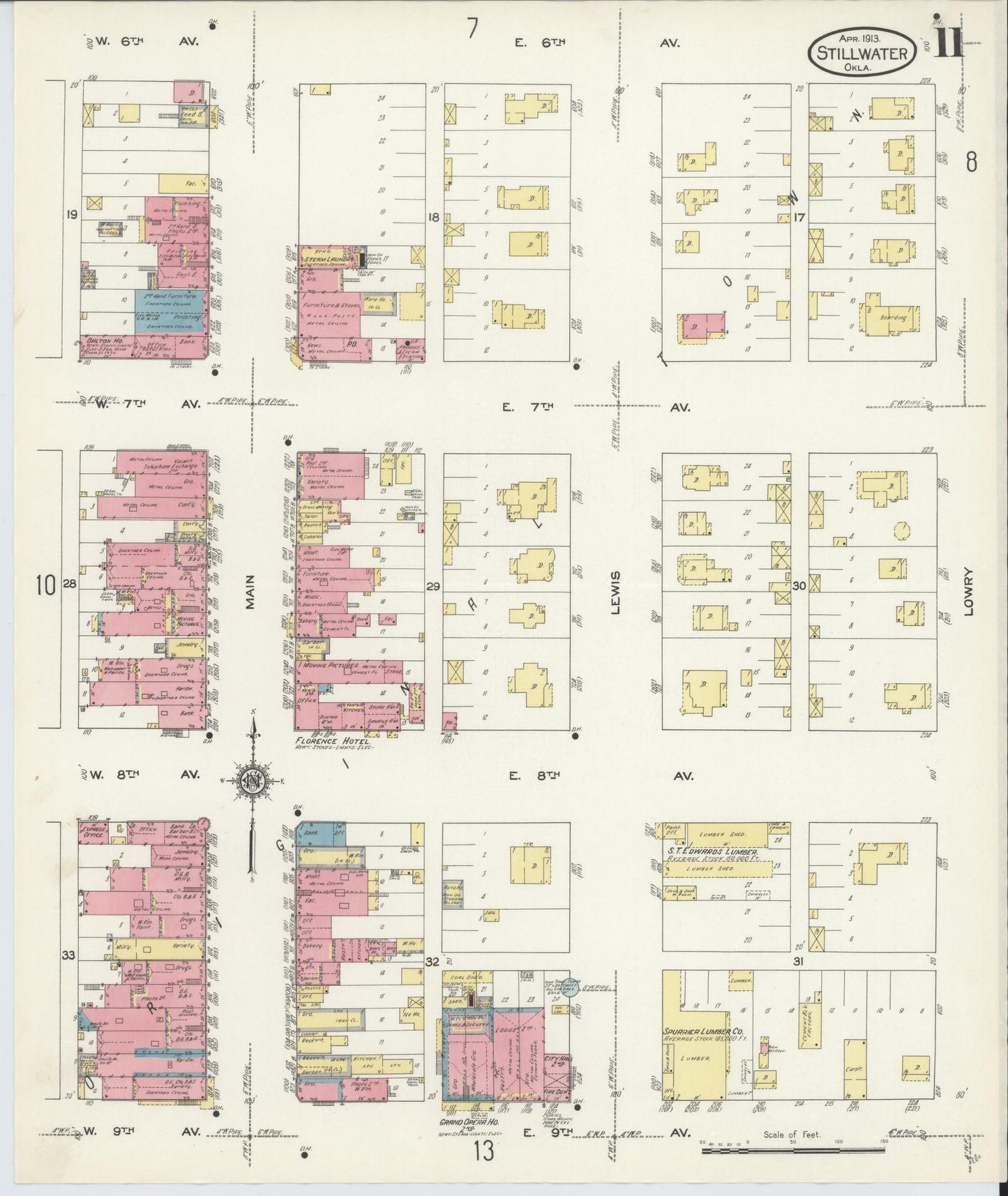 Sanborn Fire Insurance Map from Stillwater, Payne County, Oklahoma (1913), Sheet #0011 - Complete Map Set gallery image, historic Sanborn map, vintage wall art, Oklahoma Oklahoma