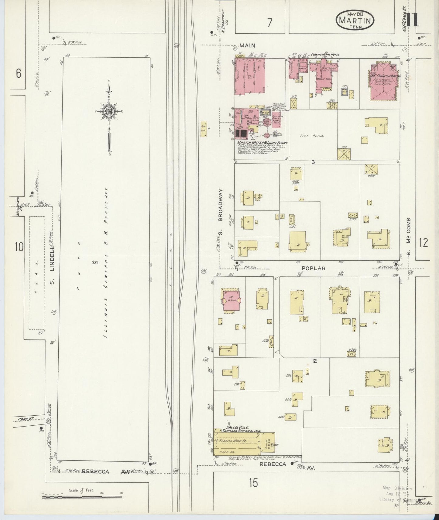 Sanborn Fire Insurance Map from Martin, Weakley County, Tennessee (1913), Sheet #0011 - Historic Sanborn Fire Insurance Map Print, vintage old map wall art, antique decor, genealogy gift, Tennessee Tennessee map