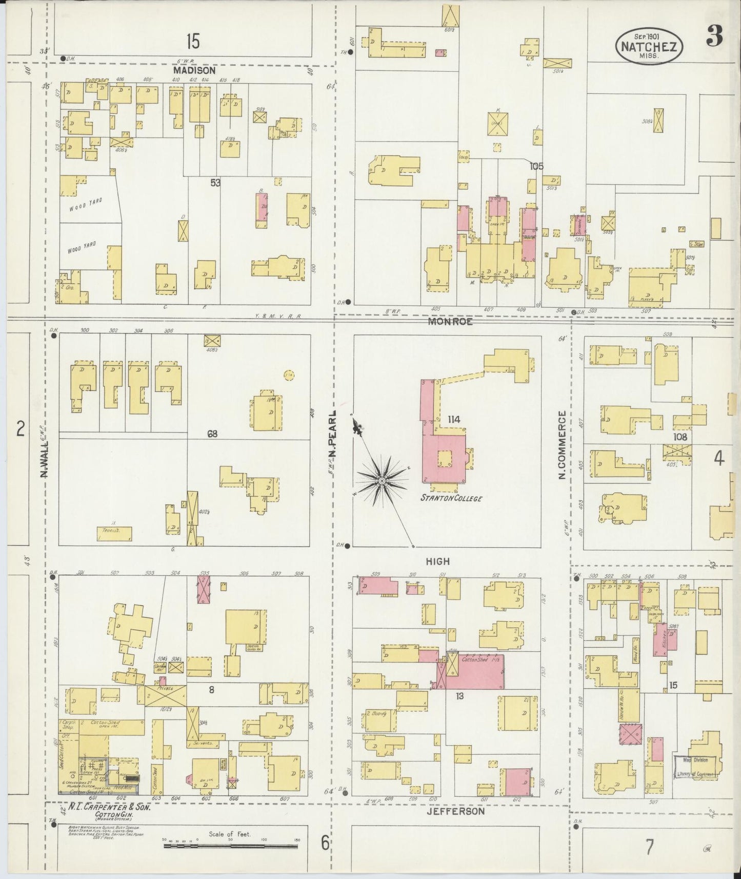 Sanborn Fire Insurance Map from Natchez, Adams County, Mississippi (1901), Sheet #0003 - Complete Map Set gallery image, historic Sanborn map, vintage wall art, Mississippi Mississippi