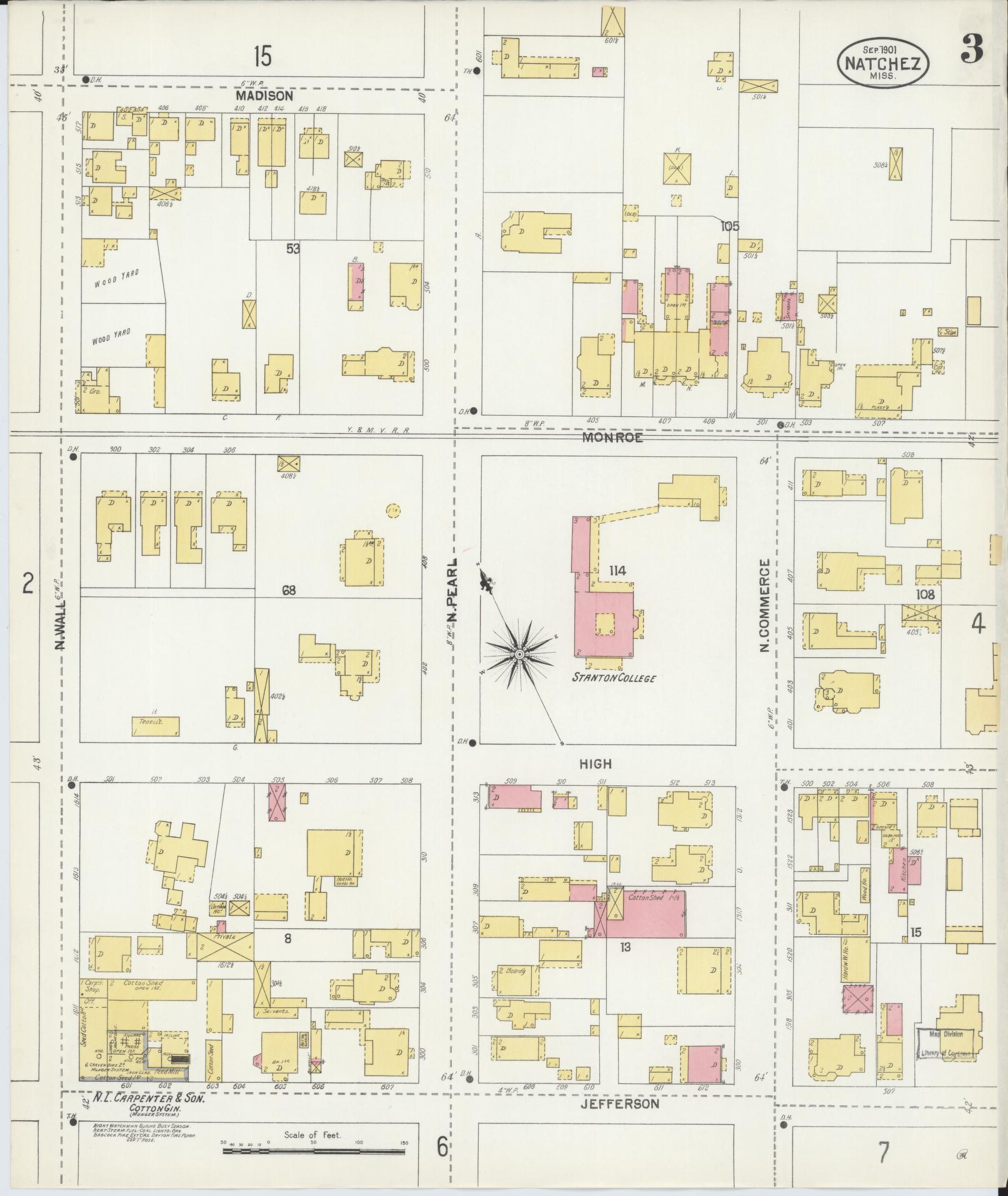Sanborn Fire Insurance Map from Natchez, Adams County, Mississippi (1901), Sheet #0003 - Complete Map Set gallery image, historic Sanborn map, vintage wall art, Mississippi Mississippi