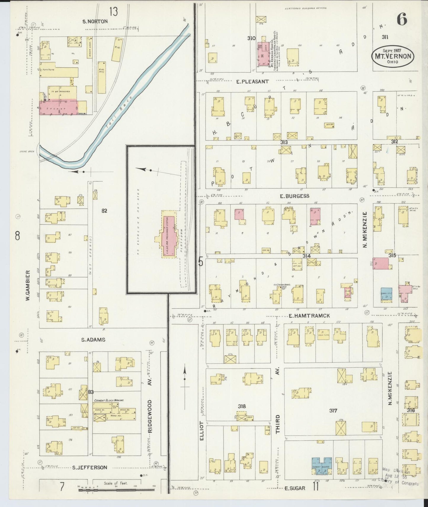 Sanborn Fire Insurance Map from Mount Vernon, Knox County, Ohio (1907), Sheet #0006 - Complete Map Set gallery image, historic Sanborn map, vintage wall art, Ohio Ohio