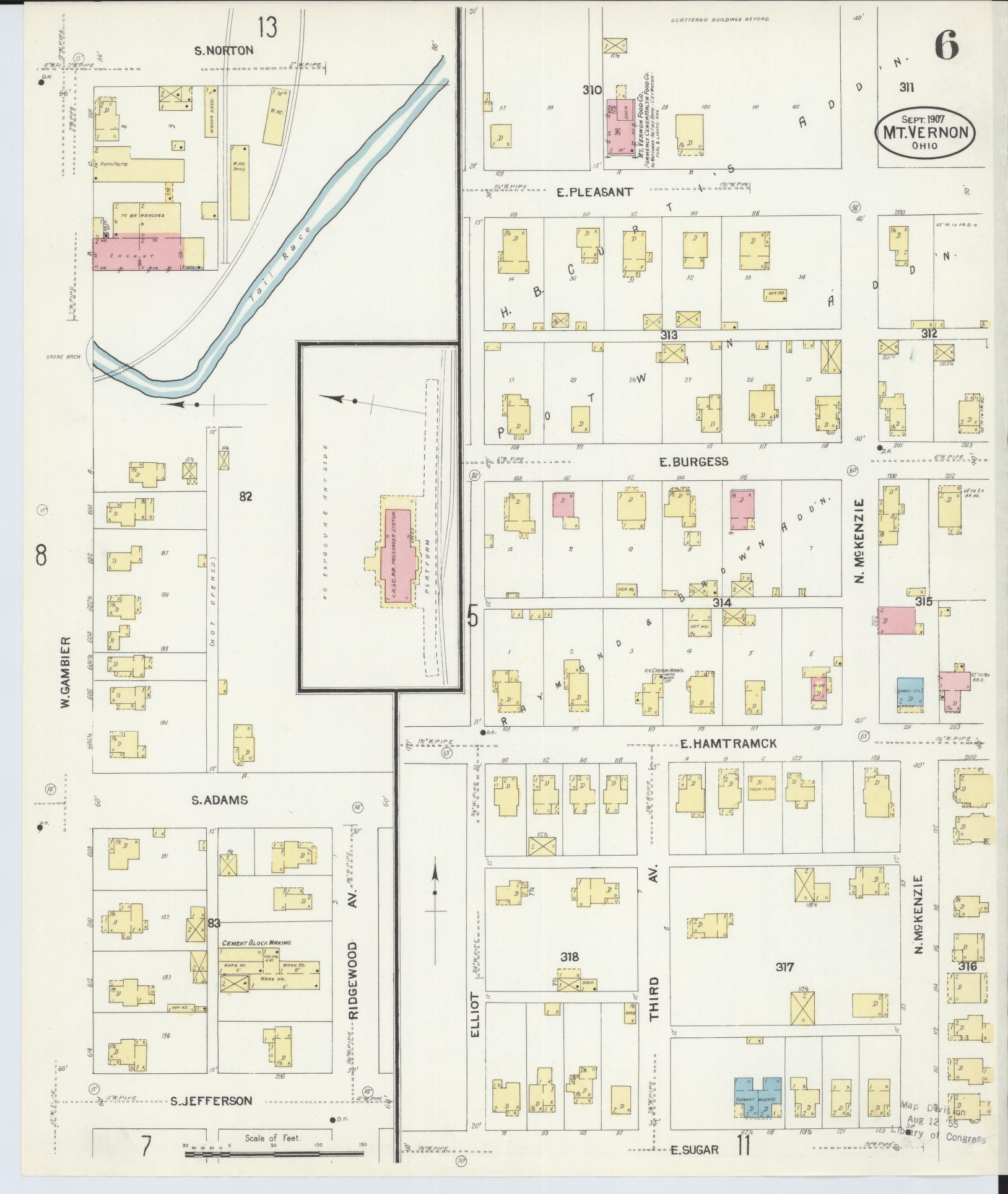 Sanborn Fire Insurance Map from Mount Vernon, Knox County, Ohio (1907), Sheet #0006 - Complete Map Set gallery image, historic Sanborn map, vintage wall art, Ohio Ohio