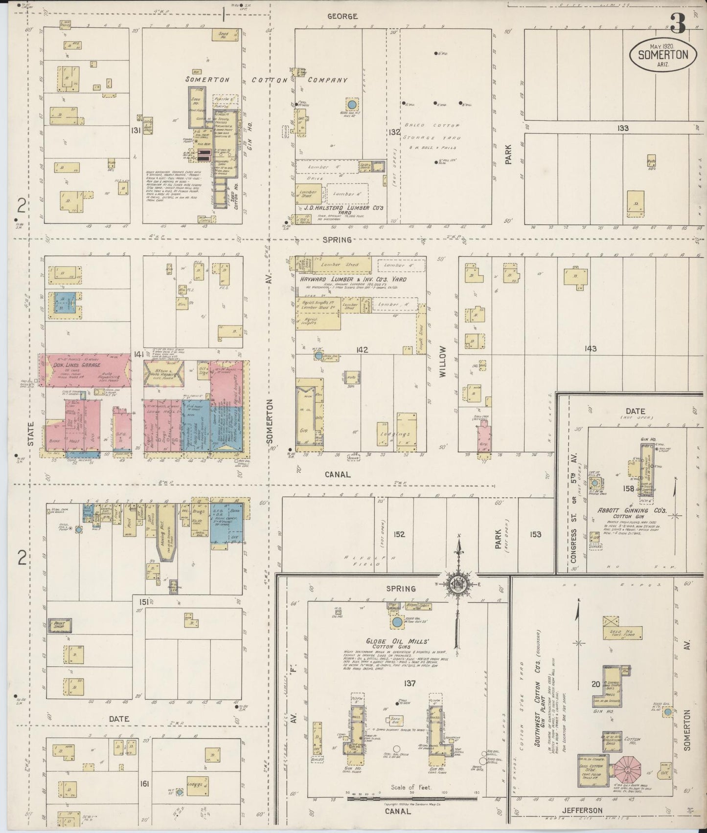 Sanborn Fire Insurance Map from Somerton, Yuma County, Arizona (1920), Sheet #0003 - Complete Map Set gallery image, historic Sanborn map, vintage wall art, Arizona Arizona