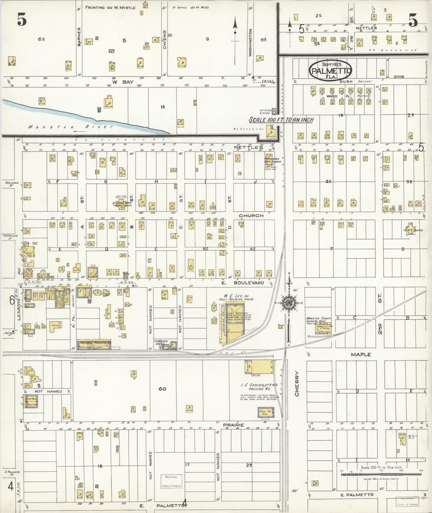 Sanborn Fire Insurance Map from Palmetto, Manatee County, Florida (1923), Sheet #0005 - Complete Map Set gallery image, historic Sanborn map, vintage wall art, Florida Florida