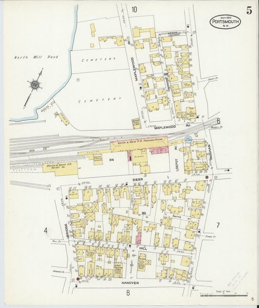 Sanborn Fire Insurance Map from Portsmouth, Rockingham County, New Hampshire (1910), Sheet #0005 - Historic Sanborn Fire Insurance Map Print, vintage old map wall art, antique decor, genealogy gift, New Hampshire New Hampshire map