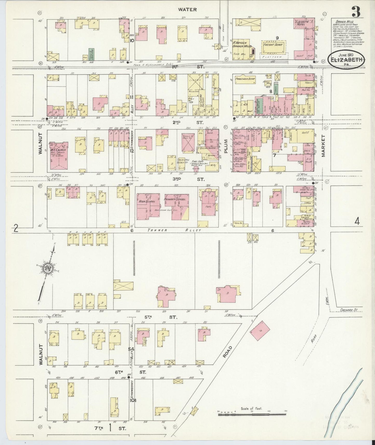 Sanborn Fire Insurance Map from Elizabeth, Allegheny County, Pennsylvania (1910), Sheet #0003 - Historic Sanborn Fire Insurance Map Print, vintage old map wall art, antique decor, genealogy gift, Pennsylvania Pennsylvania map