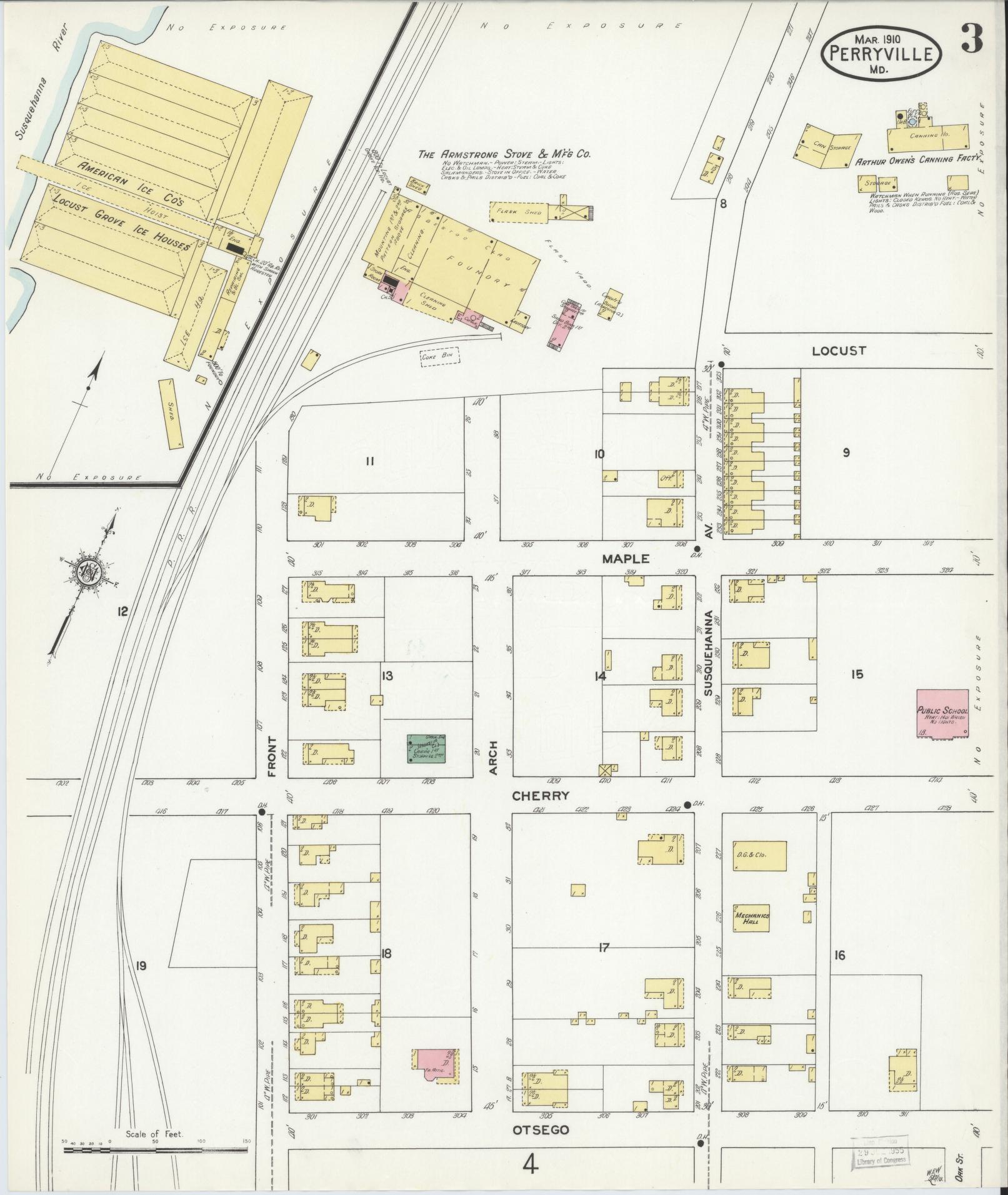 Sanborn Fire Insurance Map from Perryville, Cecil County, Maryland (1910), Sheet #0003 - Complete Map Set gallery image, historic Sanborn map, vintage wall art, Maryland Maryland