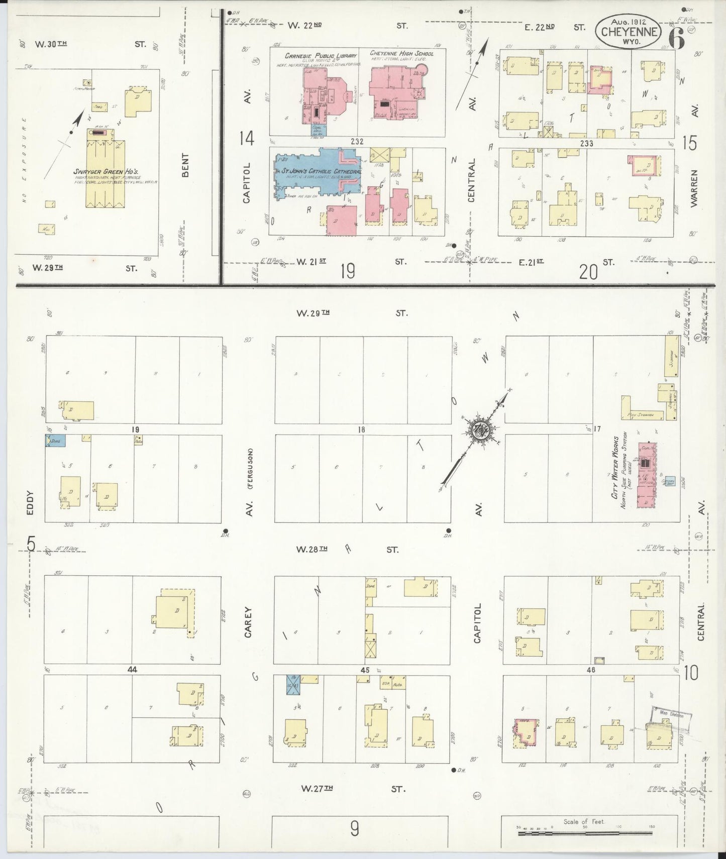 Sanborn Fire Insurance Map from Cheyenne, Laramie County, Wyoming (1912), Sheet #0006 - Complete Map Set gallery image, historic Sanborn map, vintage wall art, Wyoming Wyoming