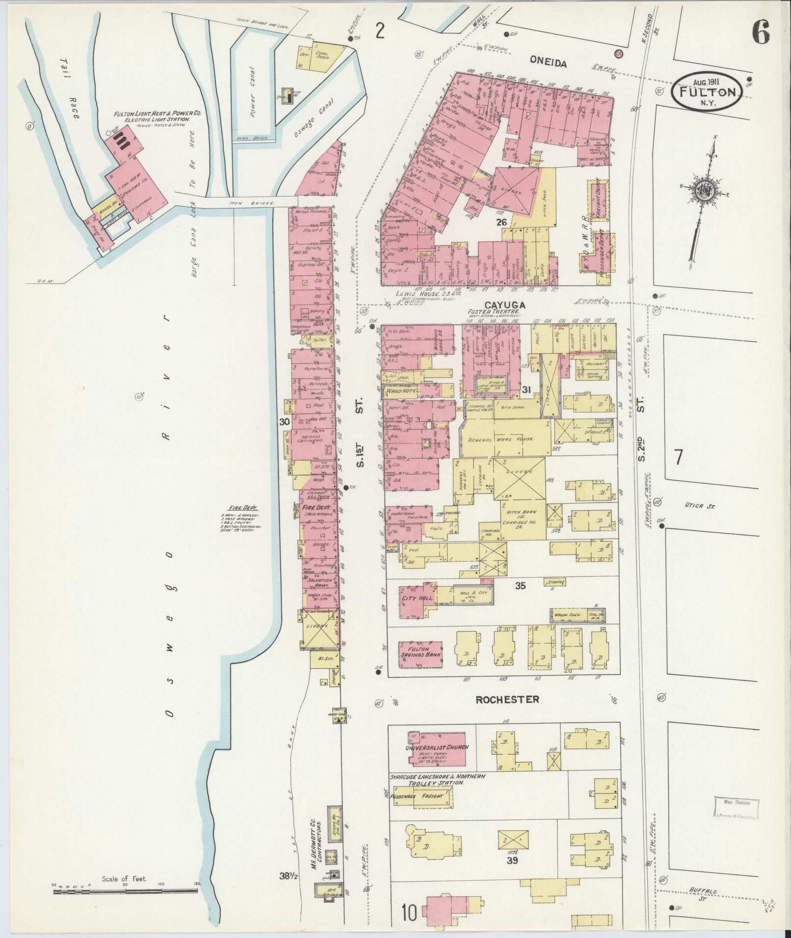 Sanborn Fire Insurance Map from Fulton, Oswego County, New York (1911), Sheet #0006 - Complete Map Set gallery image, historic Sanborn map, vintage wall art, New York New York