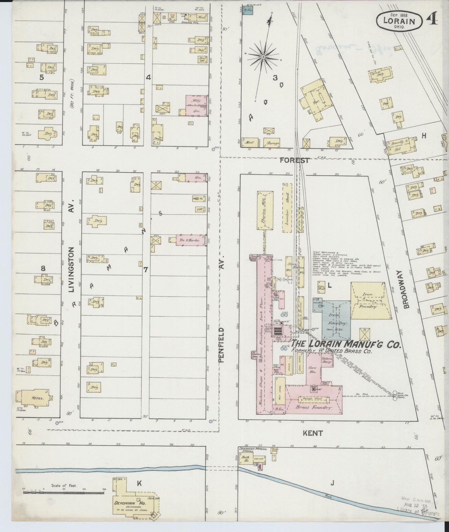 Sanborn Fire Insurance Map from Lorain, Lorain County, Ohio (1888), Sheet #0004 - Historic Sanborn Fire Insurance Map Print, vintage old map wall art, antique decor, genealogy gift, Ohio Ohio map