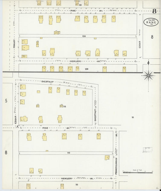Sanborn Fire Insurance Map from Kane, McKean County, Pennsylvania (1904), Sheet #0008 - Historic Sanborn Fire Insurance Map Print, vintage old map wall art, antique decor, genealogy gift, Pennsylvania Pennsylvania map
