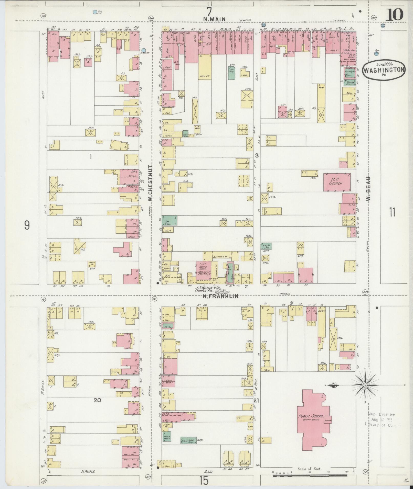 Sanborn Fire Insurance Map from Washington, Washington County, Pennsylvania (1896), Sheet #0010 - Historic Sanborn Fire Insurance Map Print, vintage old map wall art, antique decor, genealogy gift, Sanborn Fire Insurance Map from Washington Washington map