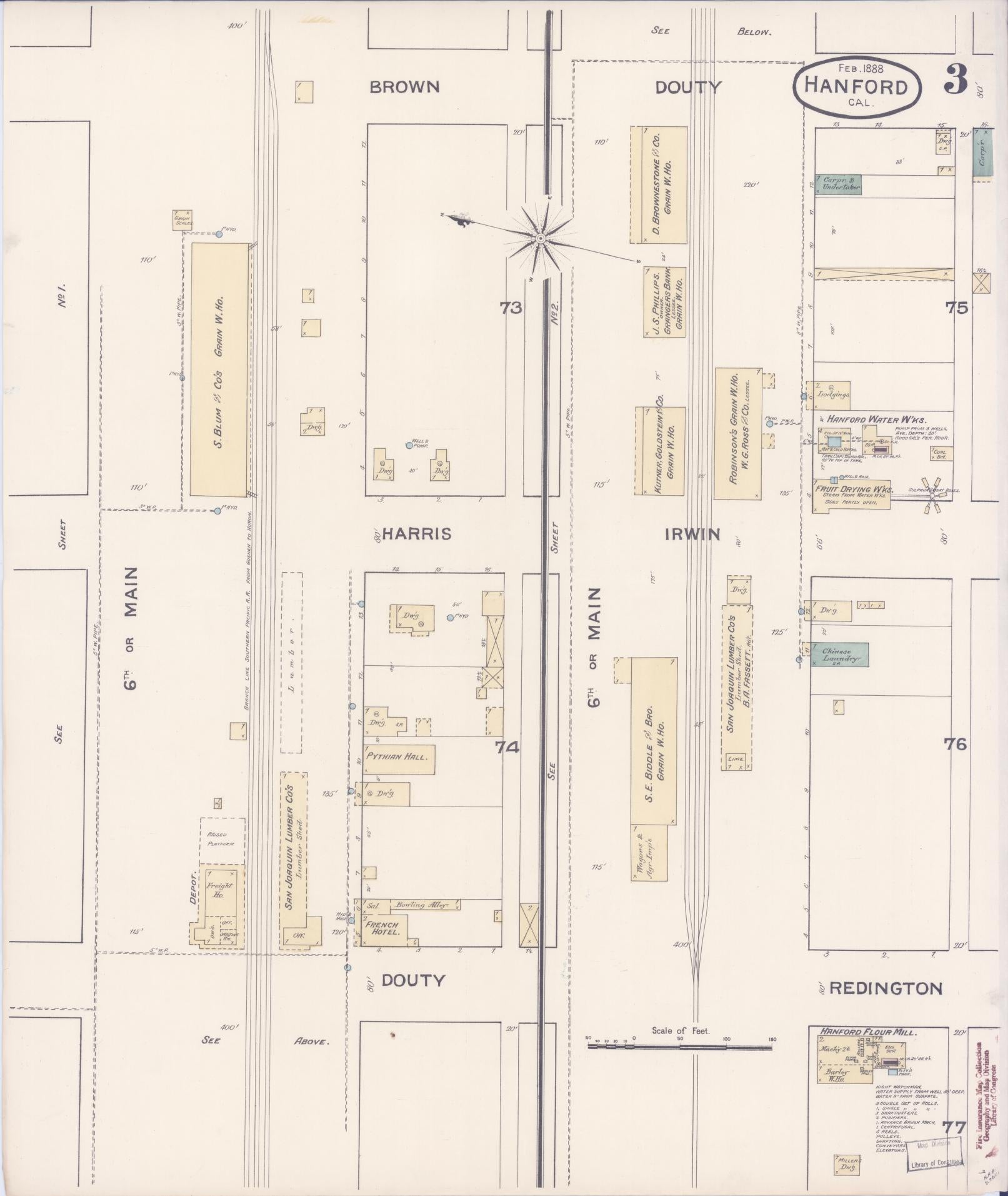 Sanborn Fire Insurance Map from Hanford, Kings County, California (1888), Sheet #0003 - Historic Sanborn Fire Insurance Map Print, vintage old map wall art, antique decor, genealogy gift, California California map