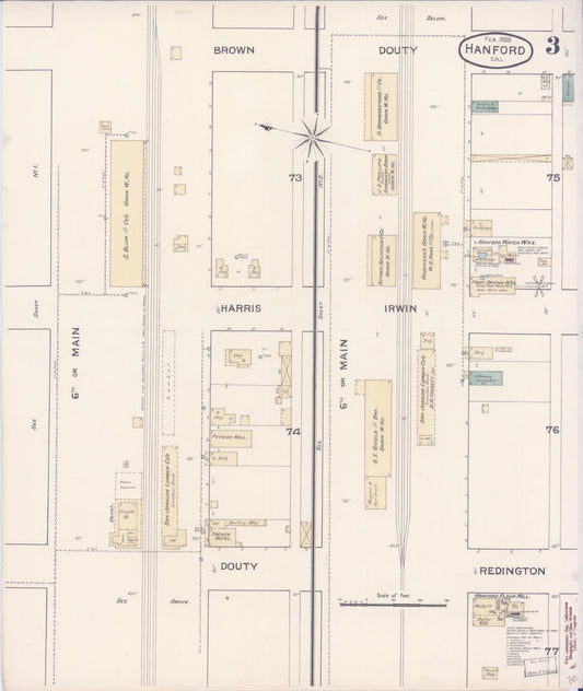 Sanborn Fire Insurance Map from Hanford, Kings County, California (1888), Sheet #0003 - Historic Sanborn Fire Insurance Map Print, vintage old map wall art, antique decor, genealogy gift, California California map