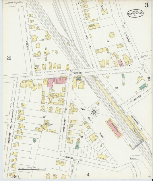 Sanborn Fire Insurance Map from New Rochelle, Westchester County, New York (1896), Sheet #0003 - Historic Sanborn Fire Insurance Map Print, vintage old map wall art, antique decor, genealogy gift, New York New York map