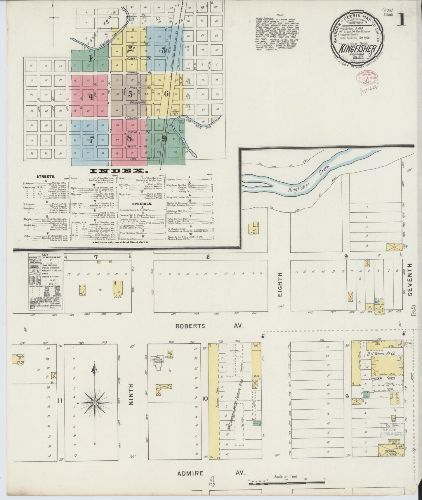 Sanborn Fire Insurance Map from Kingfisher, Kingfisher County, Oklahoma (1895), Sheet #0001 - Complete Map Set gallery image, historic Sanborn map, vintage wall art, Oklahoma Oklahoma