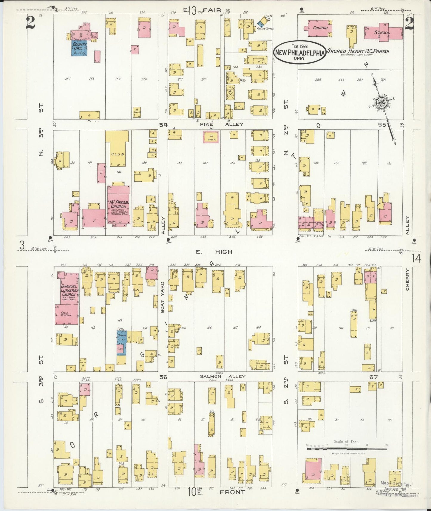 Sanborn Fire Insurance Map from New Philadelphia, Tuscarawas County, Ohio (1926), Sheet #0002 - Historic Sanborn Fire Insurance Map Print, vintage old map wall art, antique decor, genealogy gift, Ohio Ohio map