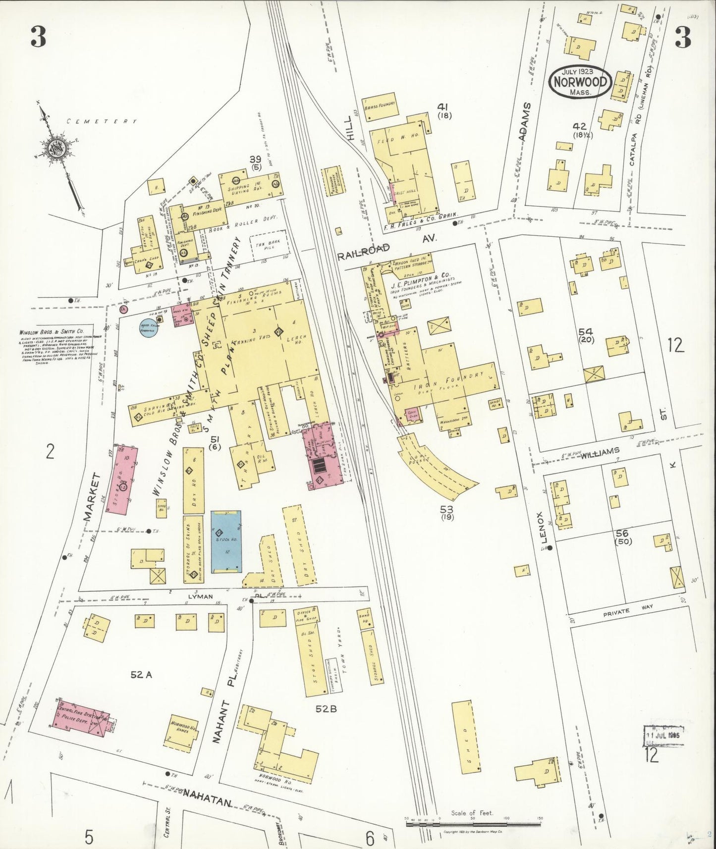 Sanborn Fire Insurance Map from Norwood, Norfolk County, Massachusetts (1923), Sheet #0003 - Historic Sanborn Fire Insurance Map Print, vintage old map wall art, antique decor, genealogy gift, Massachusetts Massachusetts map
