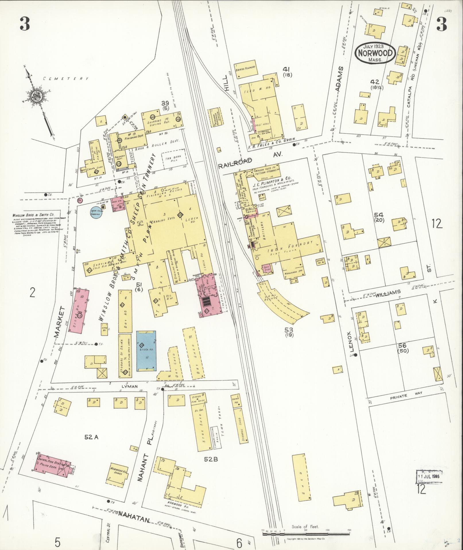 Sanborn Fire Insurance Map from Norwood, Norfolk County, Massachusetts (1923), Sheet #0003 - Historic Sanborn Fire Insurance Map Print, vintage old map wall art, antique decor, genealogy gift, Massachusetts Massachusetts map