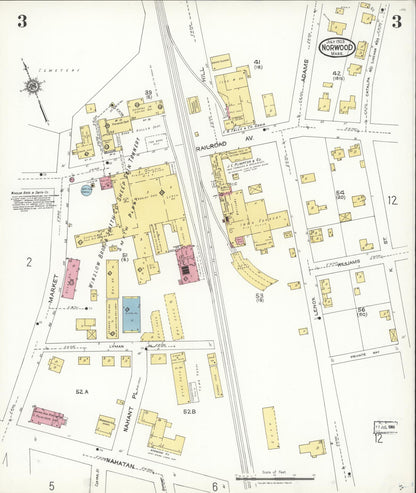 Sanborn Fire Insurance Map from Norwood, Norfolk County, Massachusetts (1923), Sheet #0003 - Historic Sanborn Fire Insurance Map Print, vintage old map wall art, antique decor, genealogy gift, Massachusetts Massachusetts map