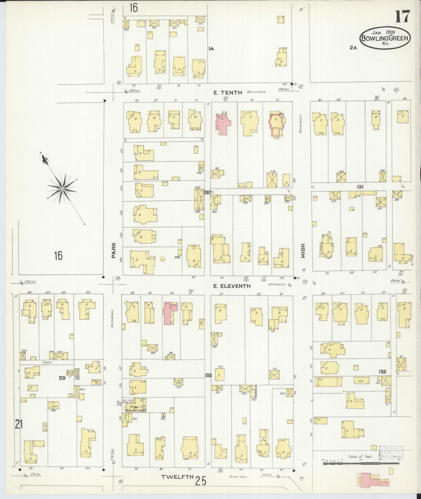 Sanborn Fire Insurance Map from Bowling Green, Warren County, Kentucky (1909), Sheet #0017 - Complete Map Set gallery image, historic Sanborn map, vintage wall art, Kentucky Kentucky