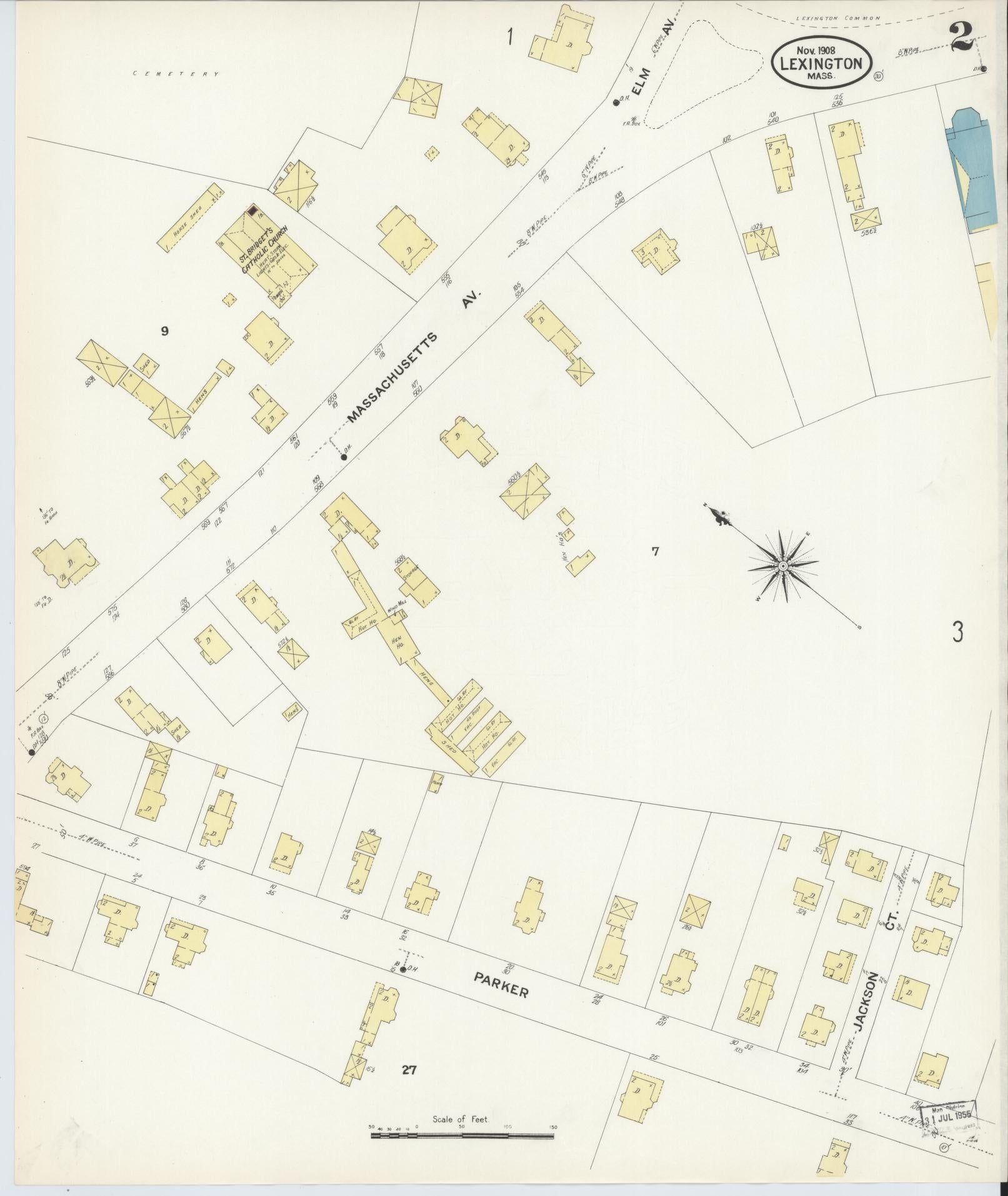Sanborn Fire Insurance Map from Lexington, Middlesex County, Massachusetts (1908), Sheet #0002 - Complete Map Set gallery image, historic Sanborn map, vintage wall art, Massachusetts Massachusetts