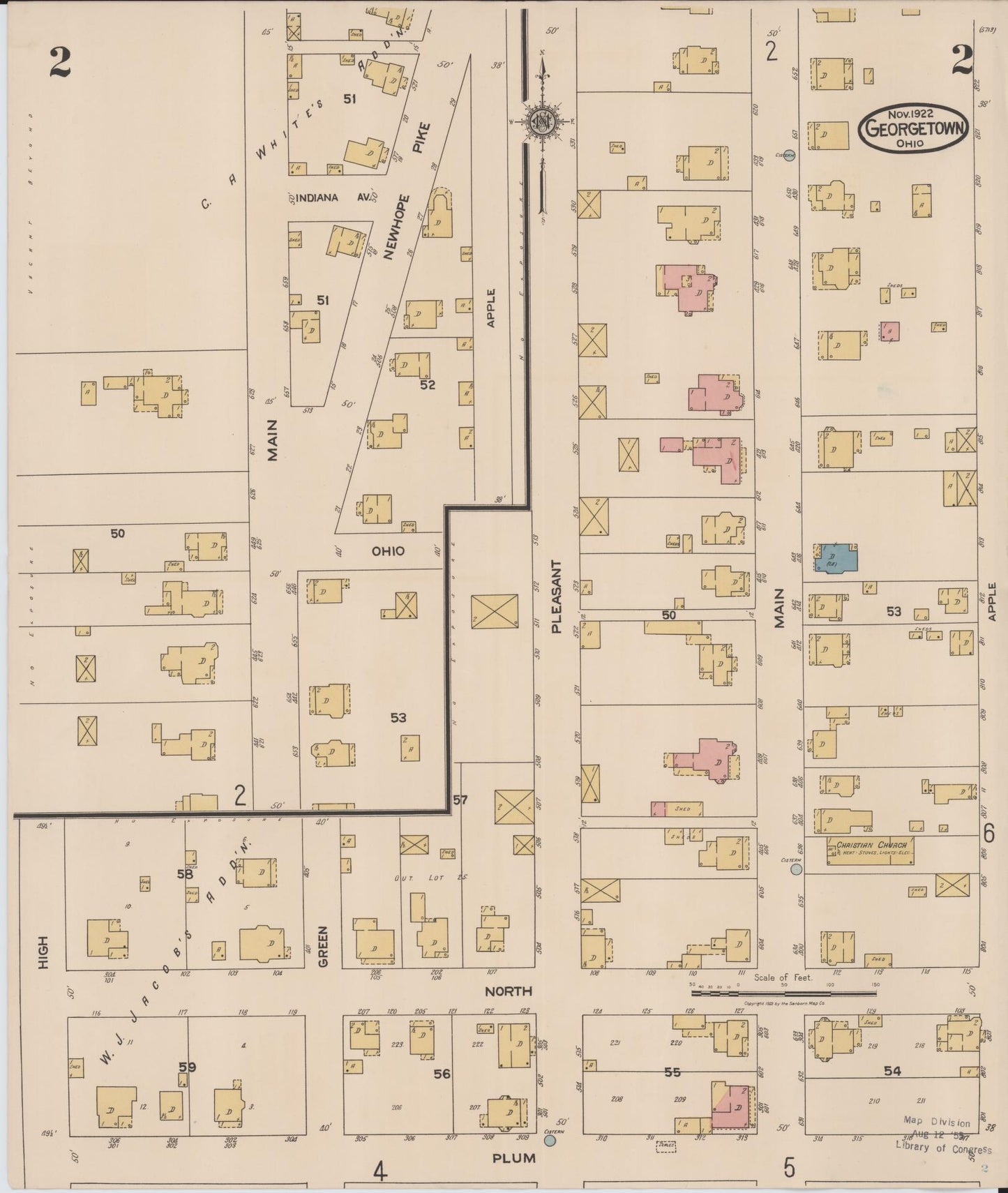 Sanborn Fire Insurance Map from Georgetown, Brown County, Ohio (1922), Sheet #0002 - Historic Sanborn Fire Insurance Map Print, vintage old map wall art, antique decor, genealogy gift, Ohio Ohio map