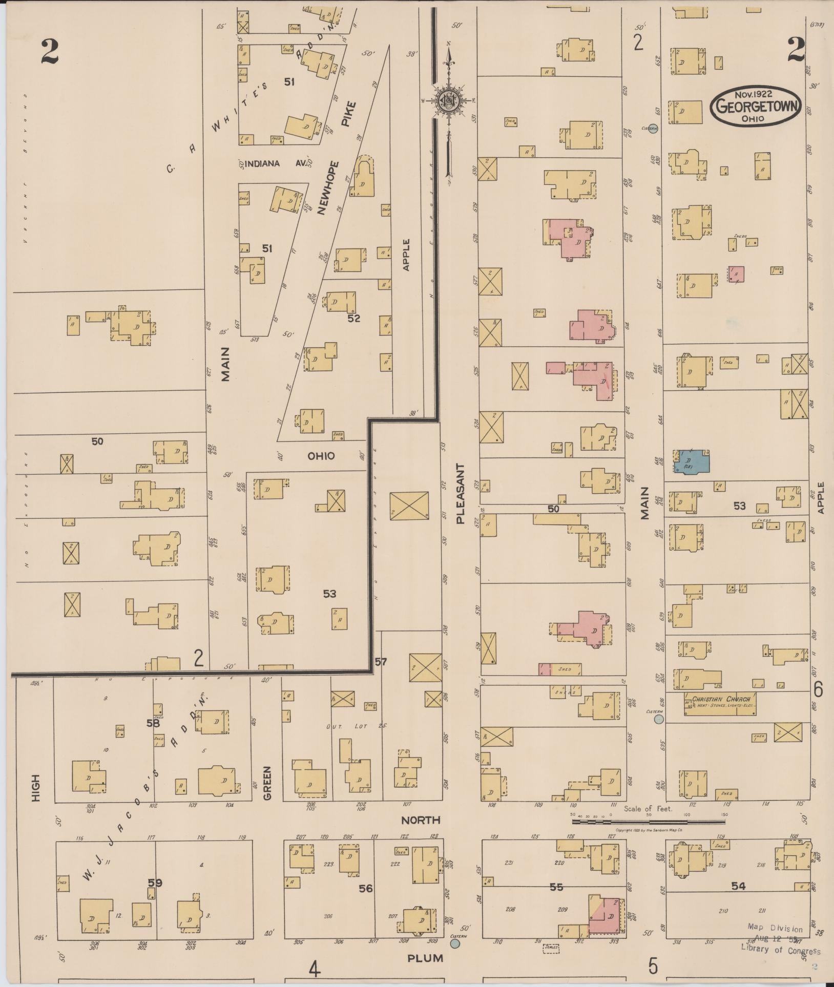 Sanborn Fire Insurance Map from Georgetown, Brown County, Ohio (1922), Sheet #0002 - Historic Sanborn Fire Insurance Map Print, vintage old map wall art, antique decor, genealogy gift, Ohio Ohio map